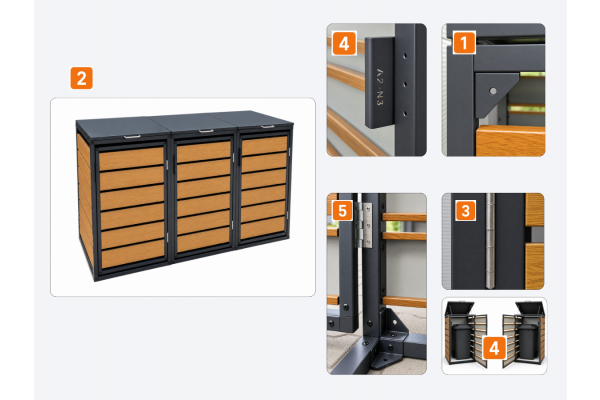 ZABUDOWA ŚMIETNIKOWA 3x120L kolor DREWNO